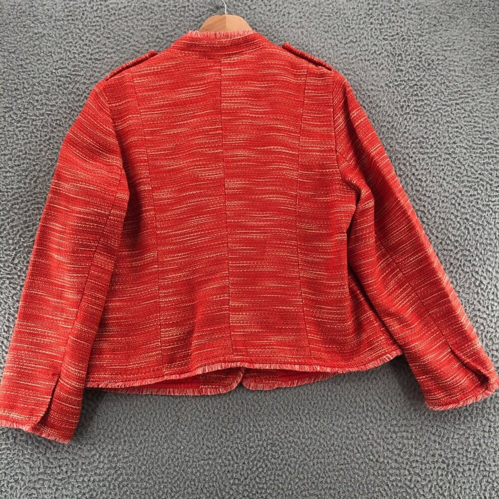 Chicos Blazer Womens 2 US 12 Orange Fringe Zip Up Pockets Office Work Outerwear - Picture 3 of 10